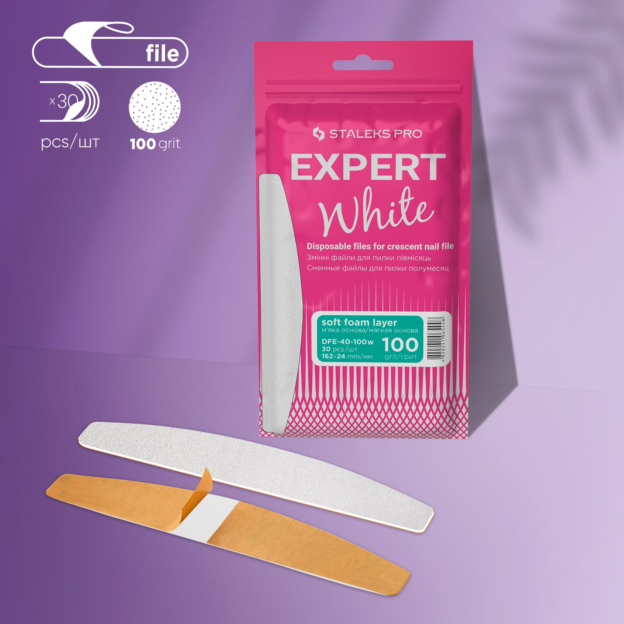 Staleks Expert 40 white foam crescent file refills, 100 grit, photo 1 of 4